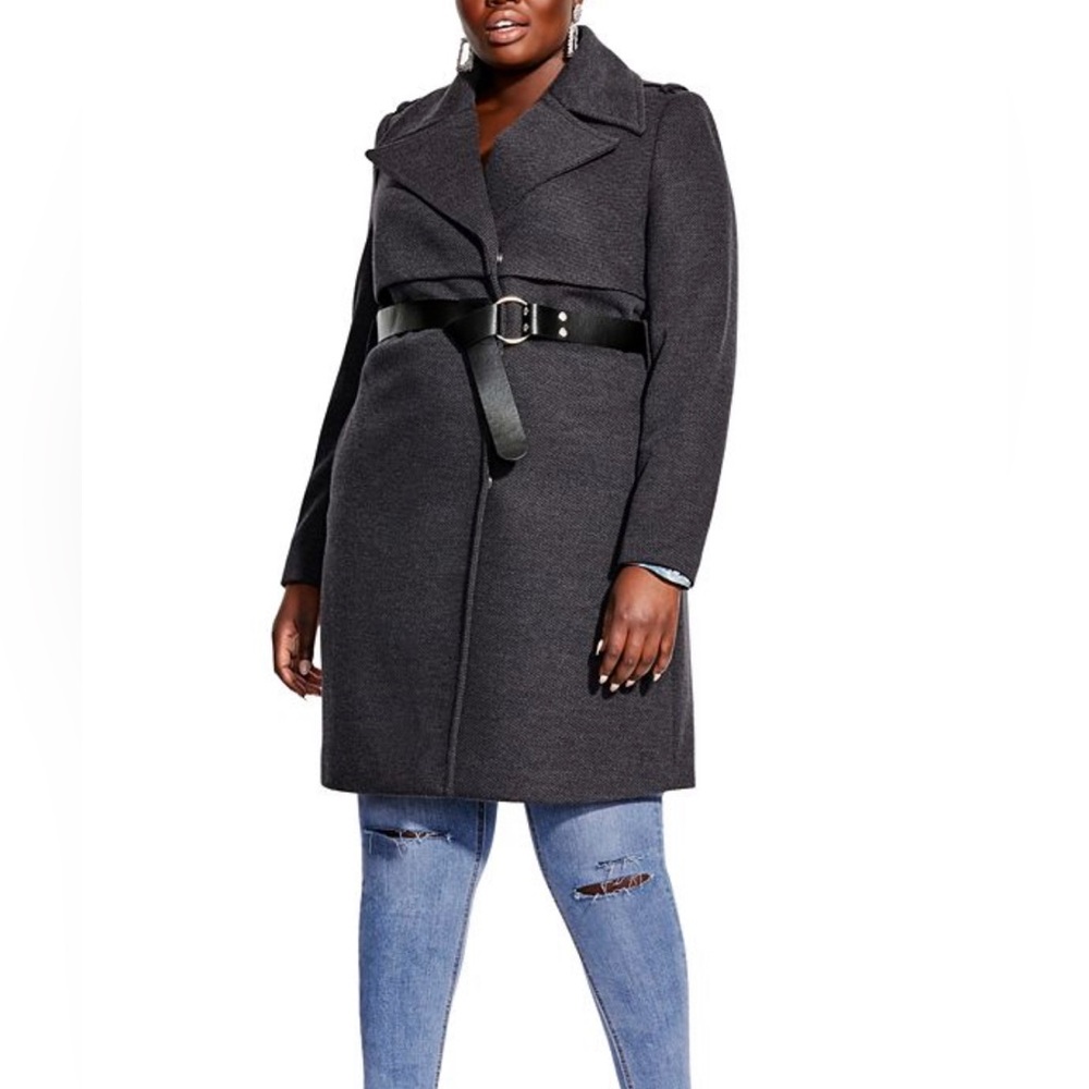 City Chic Magnolia trench coat charcoal NWT 16W.